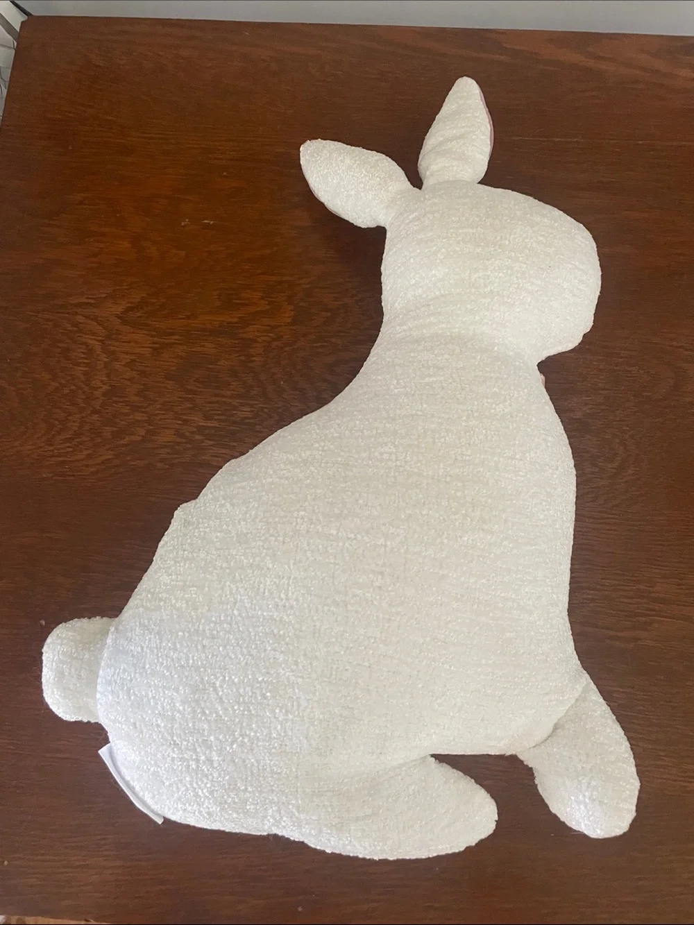 Shabby Chic White Bunny Accent Pillow with Dusty Pink Bow